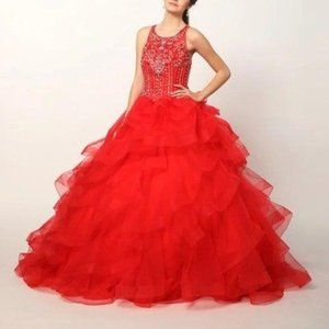 Scoop Neck Sequined Ballgown Shape Dress JT1423